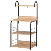 Mobiletto Microonde da Cucina 60x40x125 cm con 4 Ripiani e 4 Ganci in Acciaio e Legno Color Legno