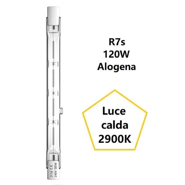 R7S LAMPADINA LINEARE ALOGENA 120W LUCE CALDA 2900K 2250 LUMEN 119 MM BOT