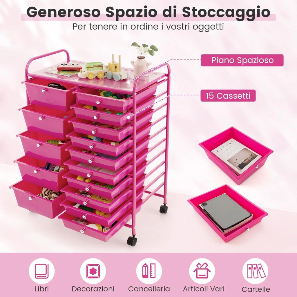 Carrello con 15 cassetti, impilabile, per cassetti, da cucina, bagno, ufficio, 63 x 37 x 87 cm (bianco)