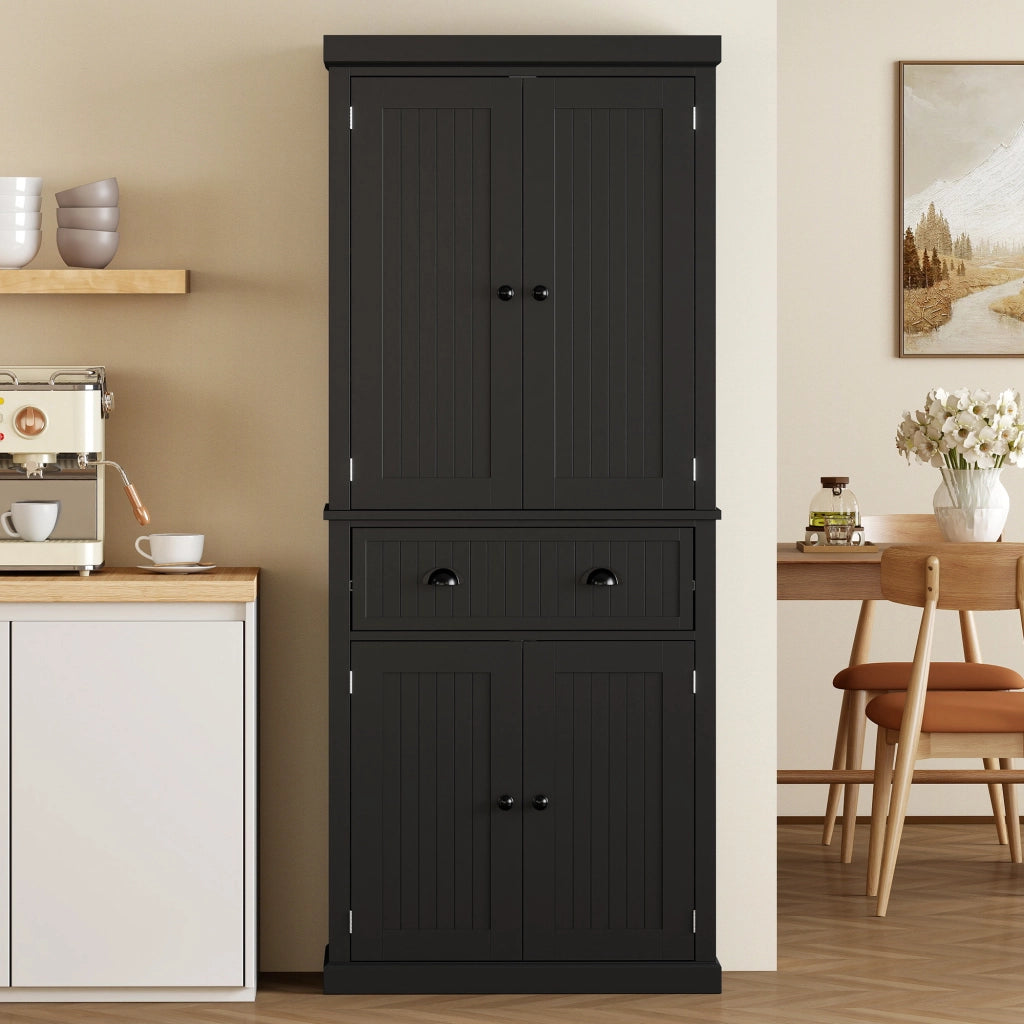 Credenza Cucina con 4 Porte e Cassetto ¨C Zephmum ¨C Nero 76.2x40.2x183 cm