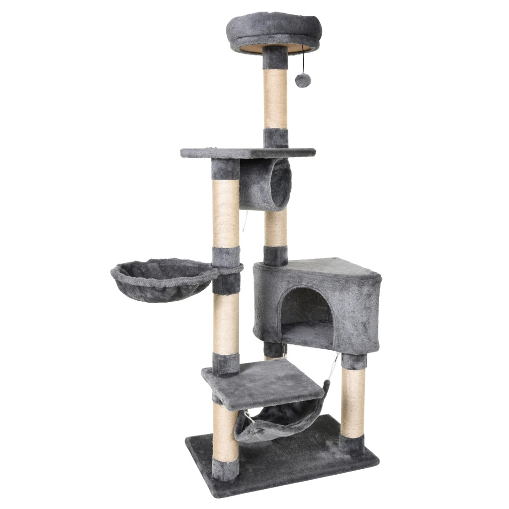 Tiragraffi per Gatti con Cuccia, Amaca, e Pali in Sisal, Grigio