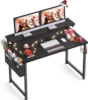 Scrivania con Supporto Monitor, Regolabile in Altezza, Scrivania con Borsa di Stoccaggio, Tavolo PC con Orecchini per Cuffie, Piccola Tavola da Ufficio per Home Office (100 x 50 x 74 cm, Nero)