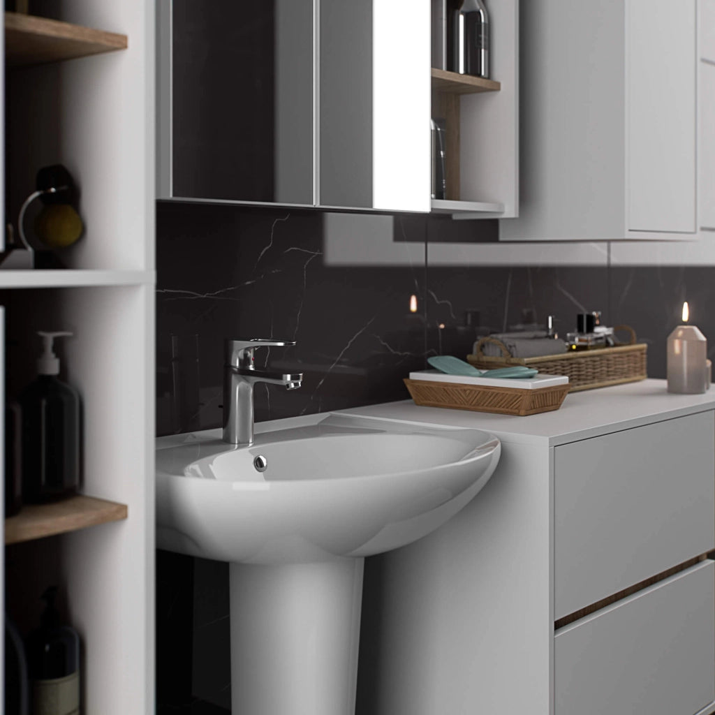 Mobile bagno sospeso senza lavabo VAMI Bianco, Sonoma Quercia 90 cm 2 cassetti 90x45,5x60 cm