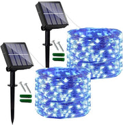 Set di 2 - Filo di luce alimentato da energia solare per esterni 120 led 12 m 40 ft impermeabile all'acqua 8 modi di decorazione per giardino terrazza casa Natale matrimoni feste (blu)