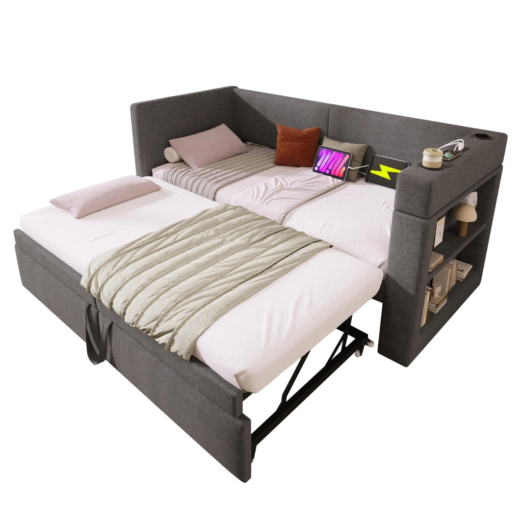 Divano letto con estrazione cotone lino 90x200 cm