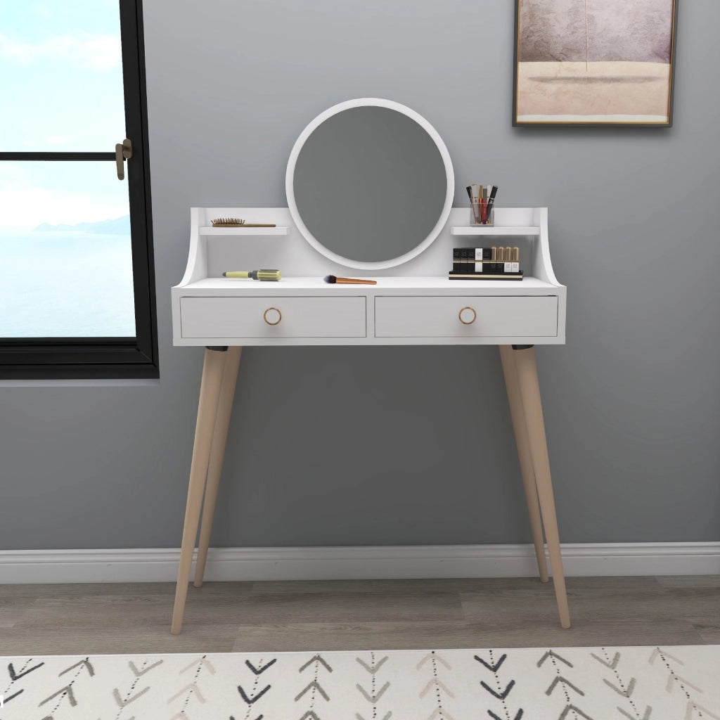 Mobile da Trucco Isernia, Toeletta Specchio Incluso, 90x35x131h cm Bianco