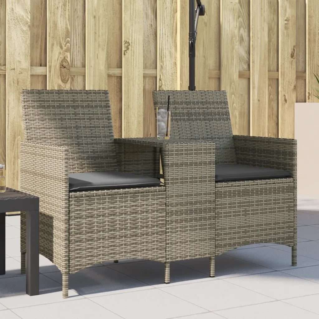 vidaXL Divano Giardino 2 Posti con Tavolo e Cuscini Grigio Polyrattan