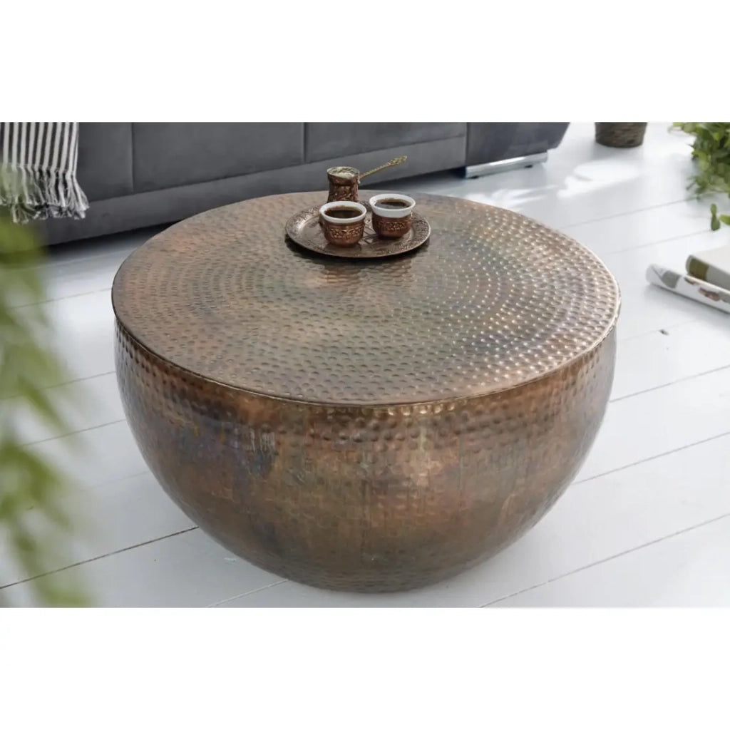 Tavolino TRIANE 60 cm in alluminio rame martellato - Tavolino rotondo di design