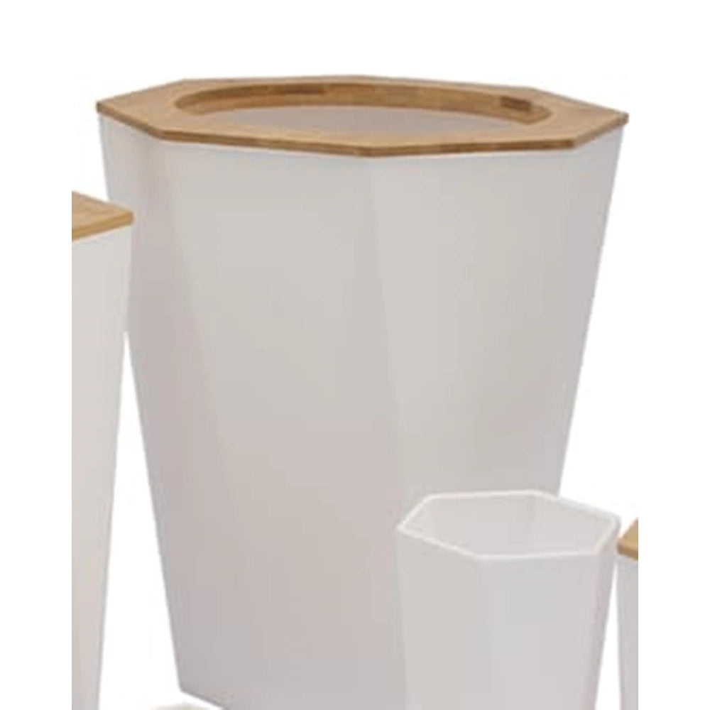 Trade Shop - Pattumiera Cestino Spazzatura A Cilindro Esagonale Geometrico Bianco Legno Da Bagno 10840 -