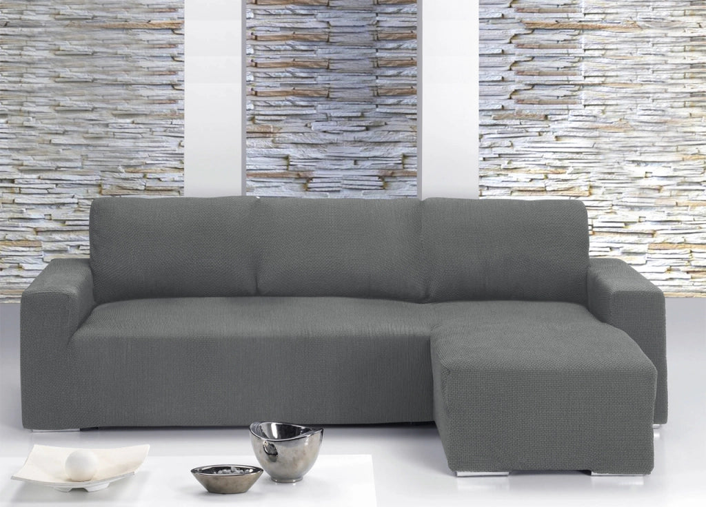 Copridivano Con Penisola Chaise Longue Tinta Unita Grigio Mod Capri - Destra - Grigio