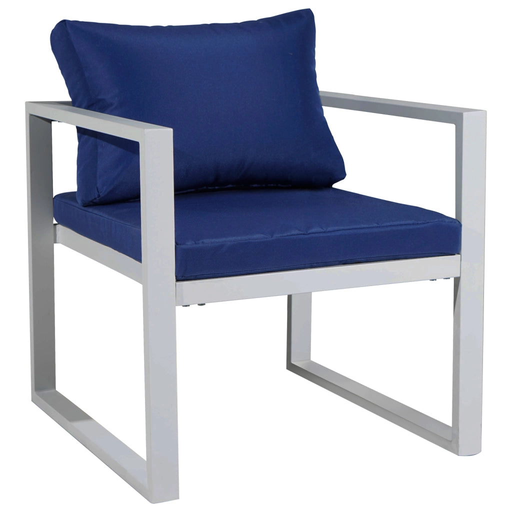 Set di mobili da giardino componibili IBIZA in tessuto blu, 7 posti a sedere - alluminio bianco