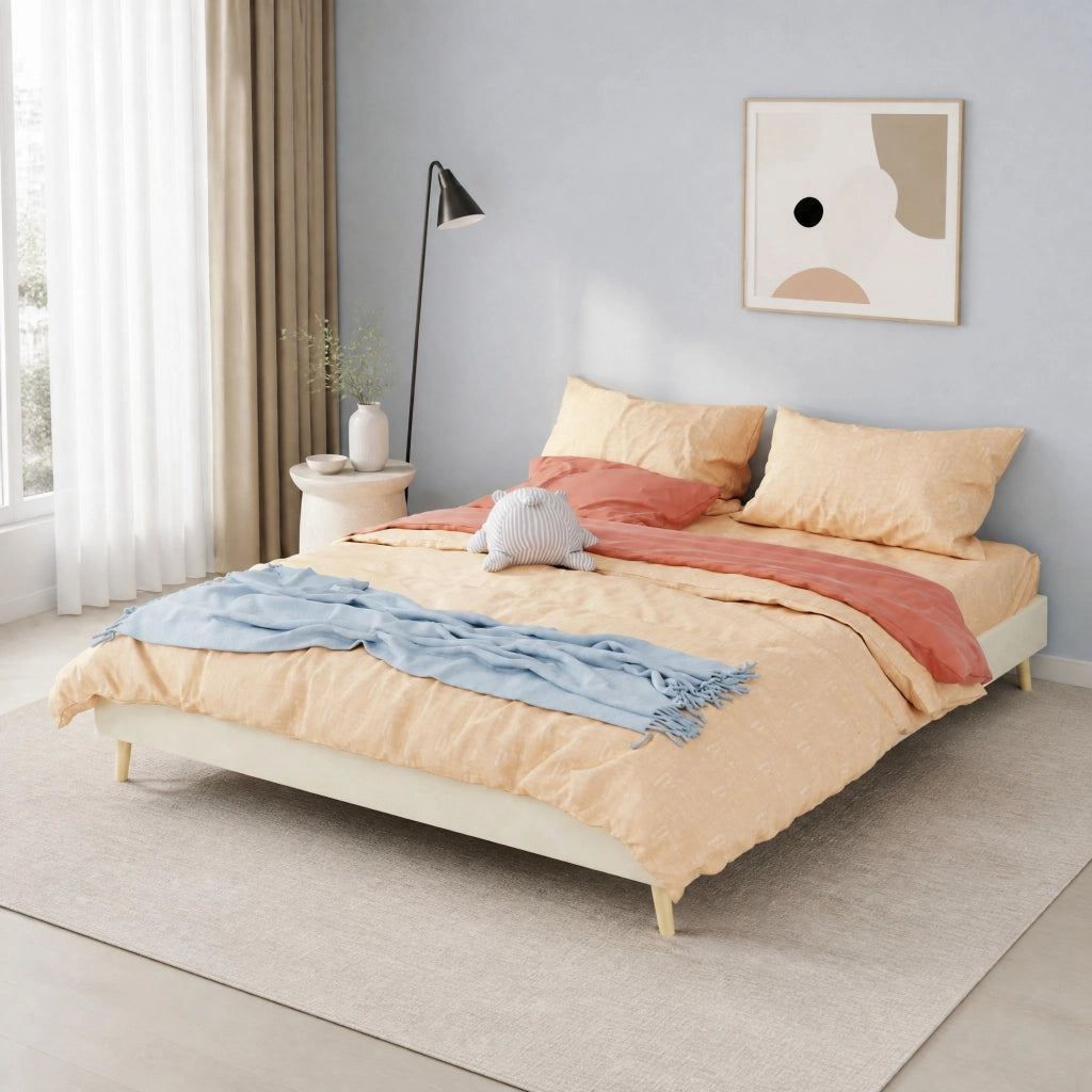 LETTO Piattaforma 160x200 cm Beige in Tessuto e Metallo