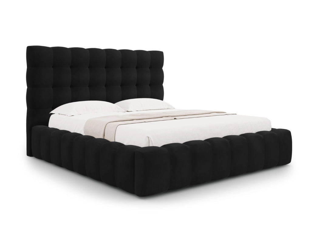 Cosmopolitan Design - Letto a cassettone con testiera "Bali" 200x200cm in velluto nero 