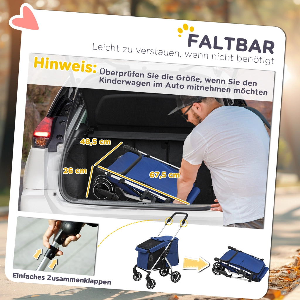 Carrello Trasporto Cane ¨C zephmum ¨C Pieghevole Blu Scuro