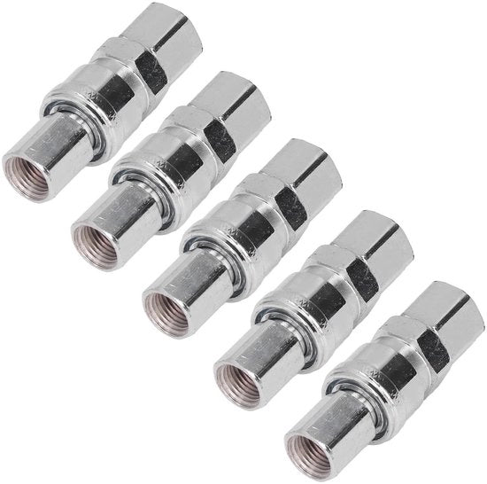 Connettori aeree 5 set - Acciaio inossidabile verniciato - Fitting di connessione pneumatica rapida - Fitting di connessione tubo 1/4 - Facile da installare - Inclusi plug - Connettori pneumatici