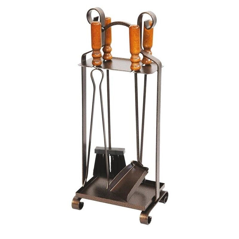 OK TOTEM ATTREZZATURE CAMINO SET 4 UTENSILI CON MANICI IN LEGNO + CONTENITORE