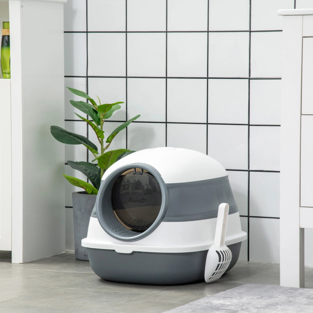 Areniera per Gatti Pieghevole con Paletta ¨C zephmum ¨C 52x41x38 cm Bianco e Grigio