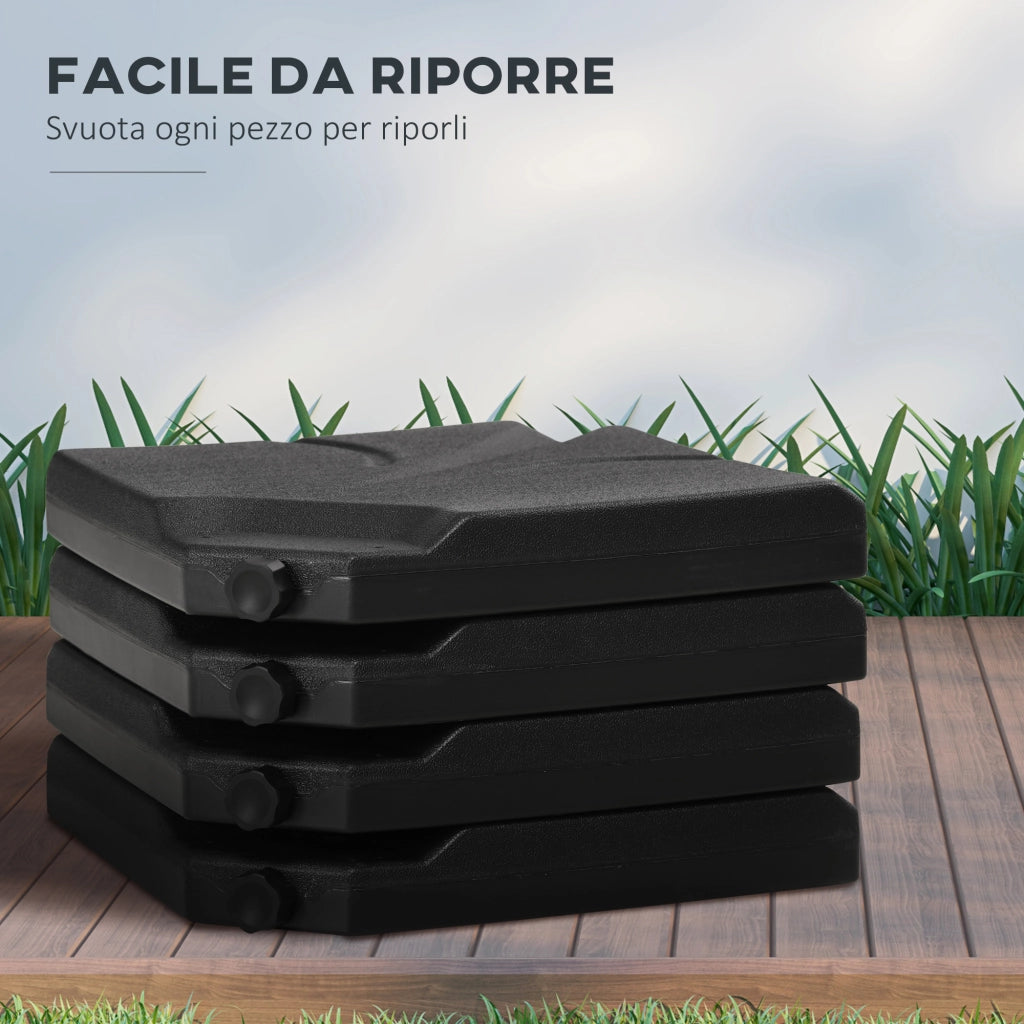 Easycomfort Base per Ombrellone in HDPE da 4 Pezzi, Riempibili con Acqua e Sabbia max 18kg, 103x103x8.3 cm, Nero