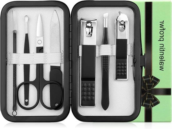 Kit di Manicure per Uomo con Borsa da Viaggio Portatile - Taglierini per Unghie del Dito e del Piede Strumenti di Cura Personale Kit di Trucco per Uomo Amico Famiglia (Nero Bianco)