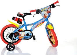 SUPERMAN 14", bicicletta per bambini, adatta a bambini tra i 4 e i 6 anni, per altezza tra 100 e 120 cm, con borraccia e