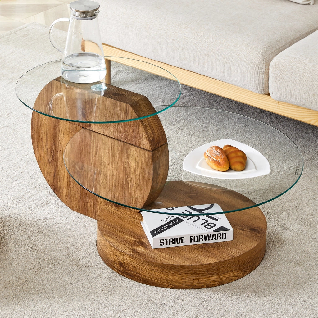 TAVOLINO DA CAFFÈ moderno in vetro temperato e MDF, trasparente, Ø 49,8 cm e 69,8 cm