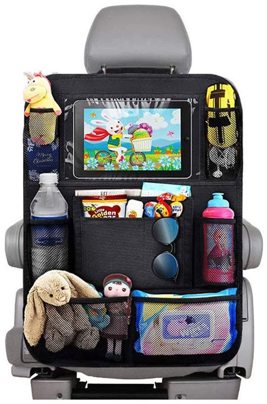 Protezione unica per auto per bambini con supporto per 10 pollici di iPad/tablet, tessuto 600D Oxford, organizzatore per auto con protezione per la schiena, impermeabile, nero