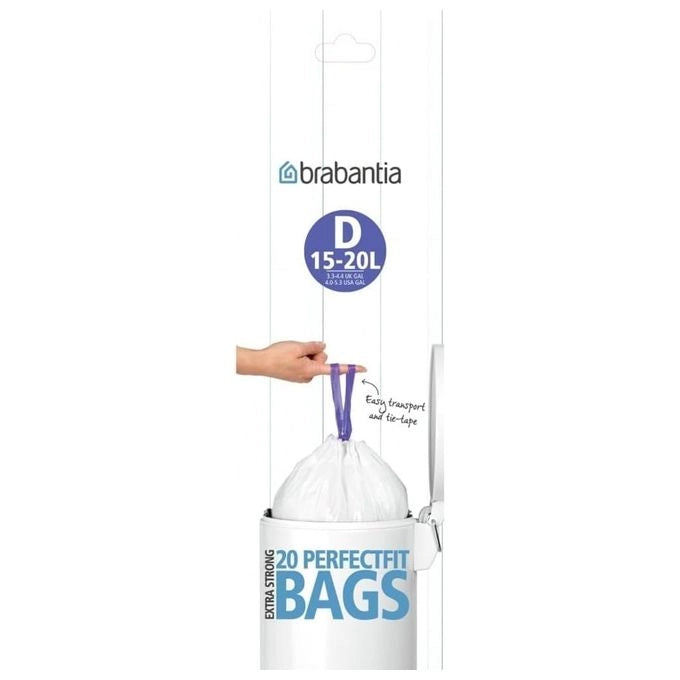Brabantia Bin Liners, 15-20 L - Size D, 20 Bags