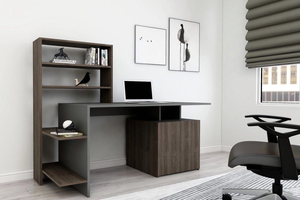 Scrivania in legno "Melis" - 146 x 60 x 128 cm - Noce antracite