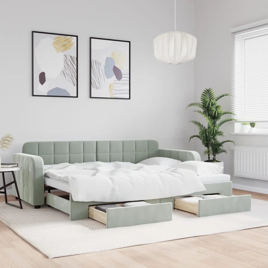 Divano Letto Estraibile Cassetti Grigio Chiaro 80x200cm Velluto 3196970