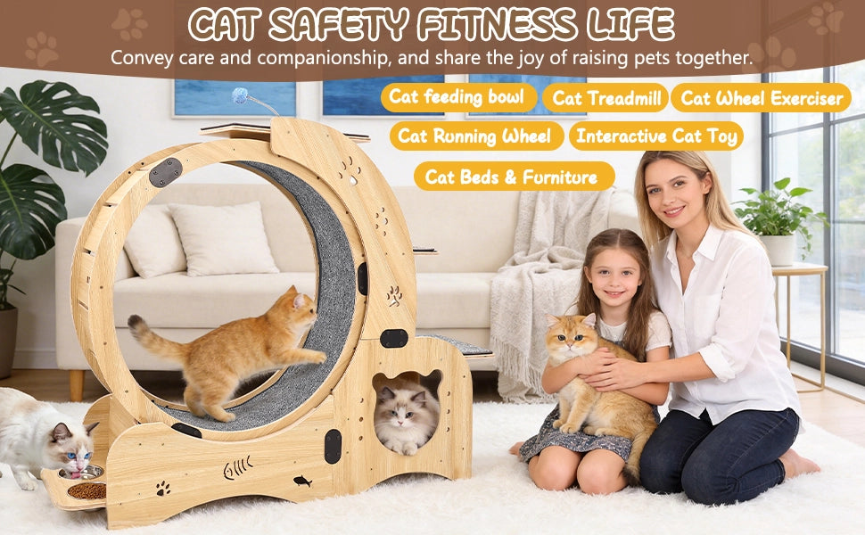 RUOTA PER GATTI 6-in-1 in legno naturale, grande, per interni