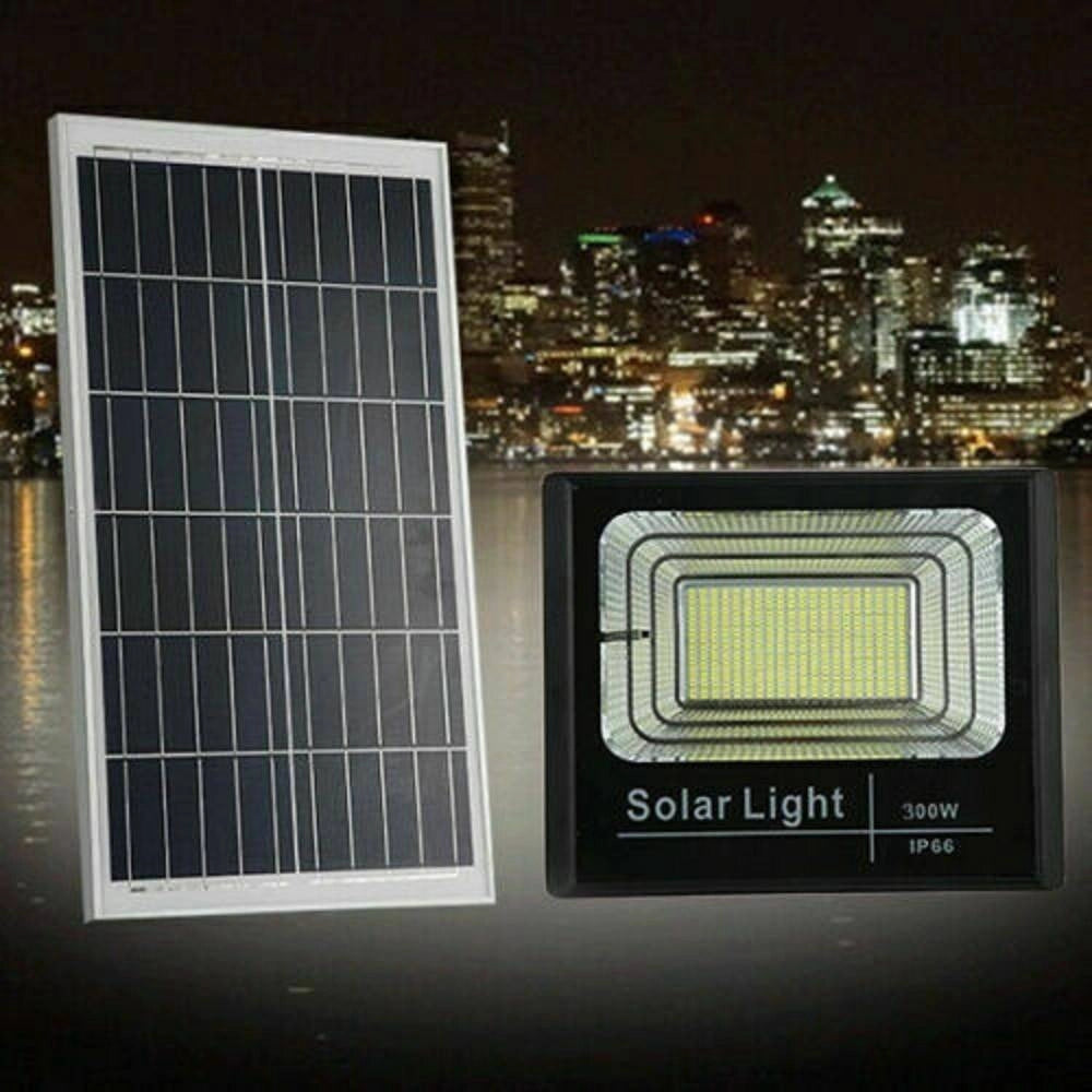 Trade Shop - Faro Led Con Pannello Solare Faretto Crepuscolare Per Esterno 300w + Telecomando -