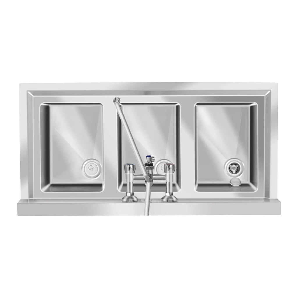 Lavello professionale a 3 vasche 100 x 50 x 97 cm acciaio inox 14_0001591