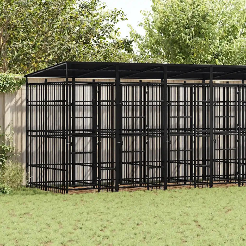 Gabbia per Cani da Esterno con Tetto in Acciaio 12,9 m² 3097952