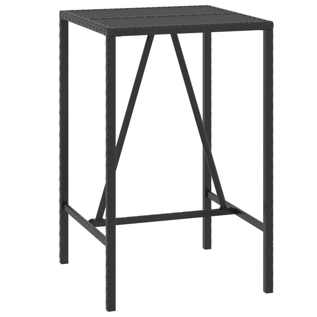 Tavolo da Bar con Piano in Vetro Nero 70x70x110 cm Polyrattan 362586