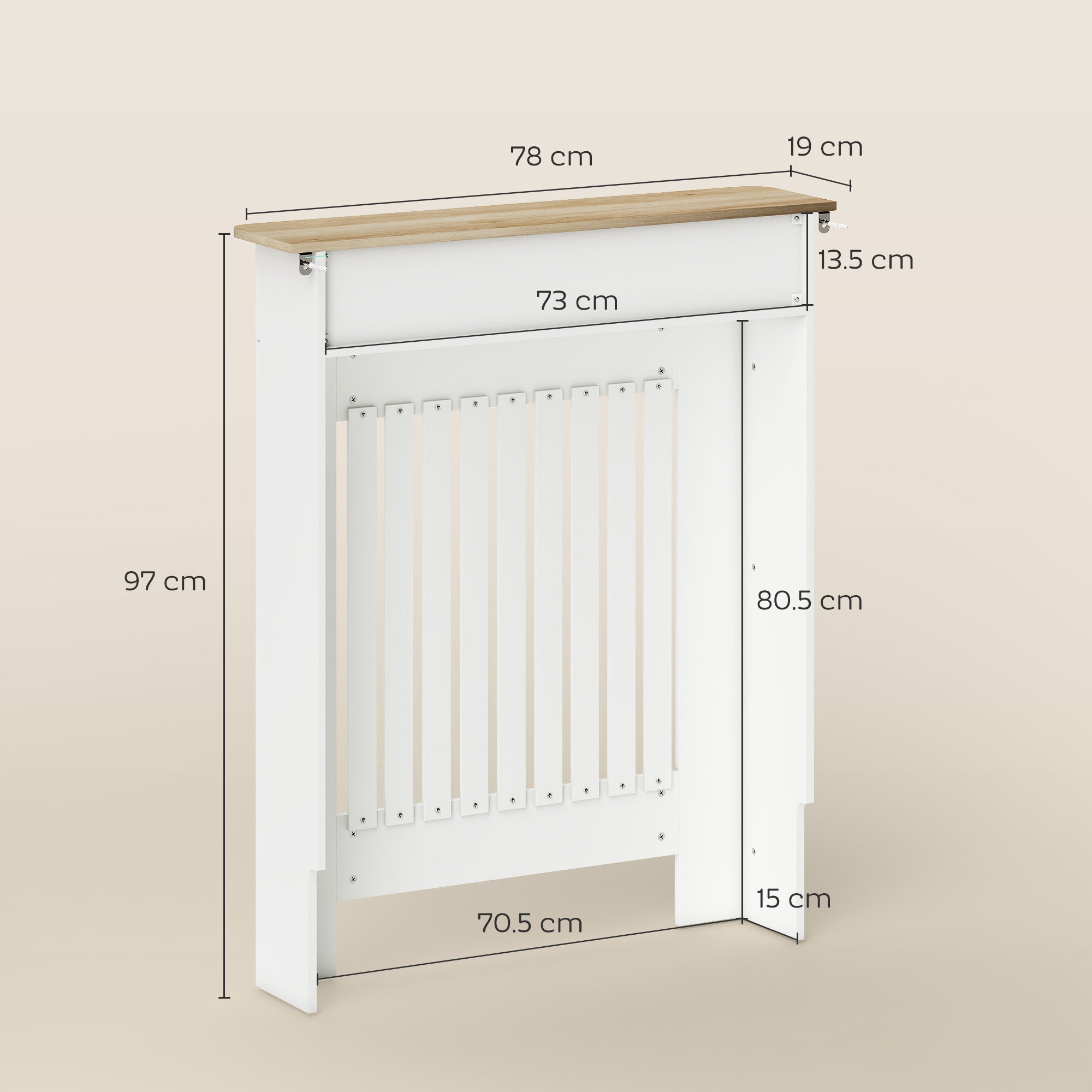 Copritermosifone a Doghe 78x19x97 cm Antiribaltamento con Cassetto in Legno Bianco