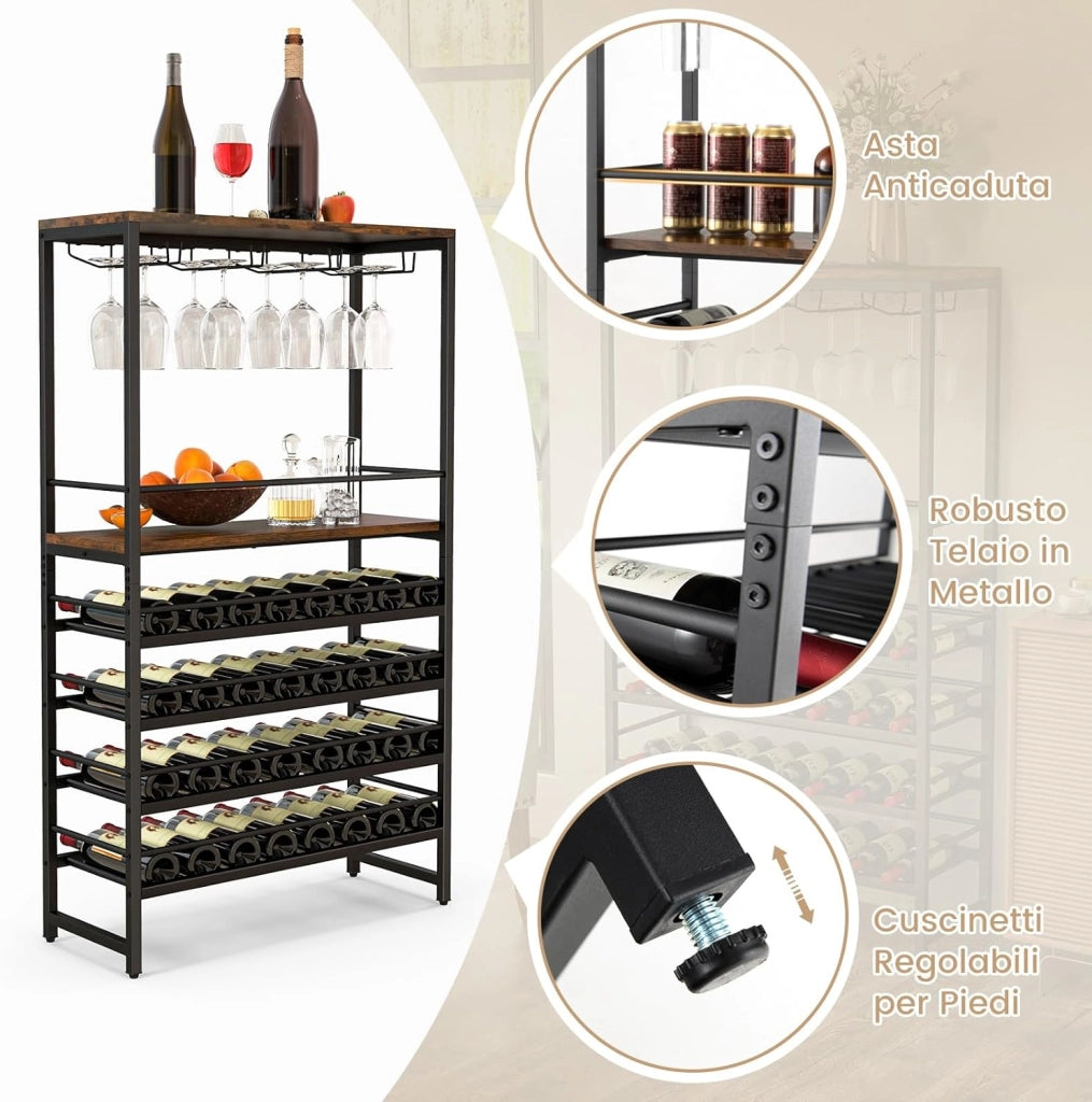 Portabottiglie per Vino Industriale da Pavimento con 4 Livelli, Cremagliera per Vino Indipendente, Scaffale per Bottiglie di Vino per Cucina, Sala da Pranzo