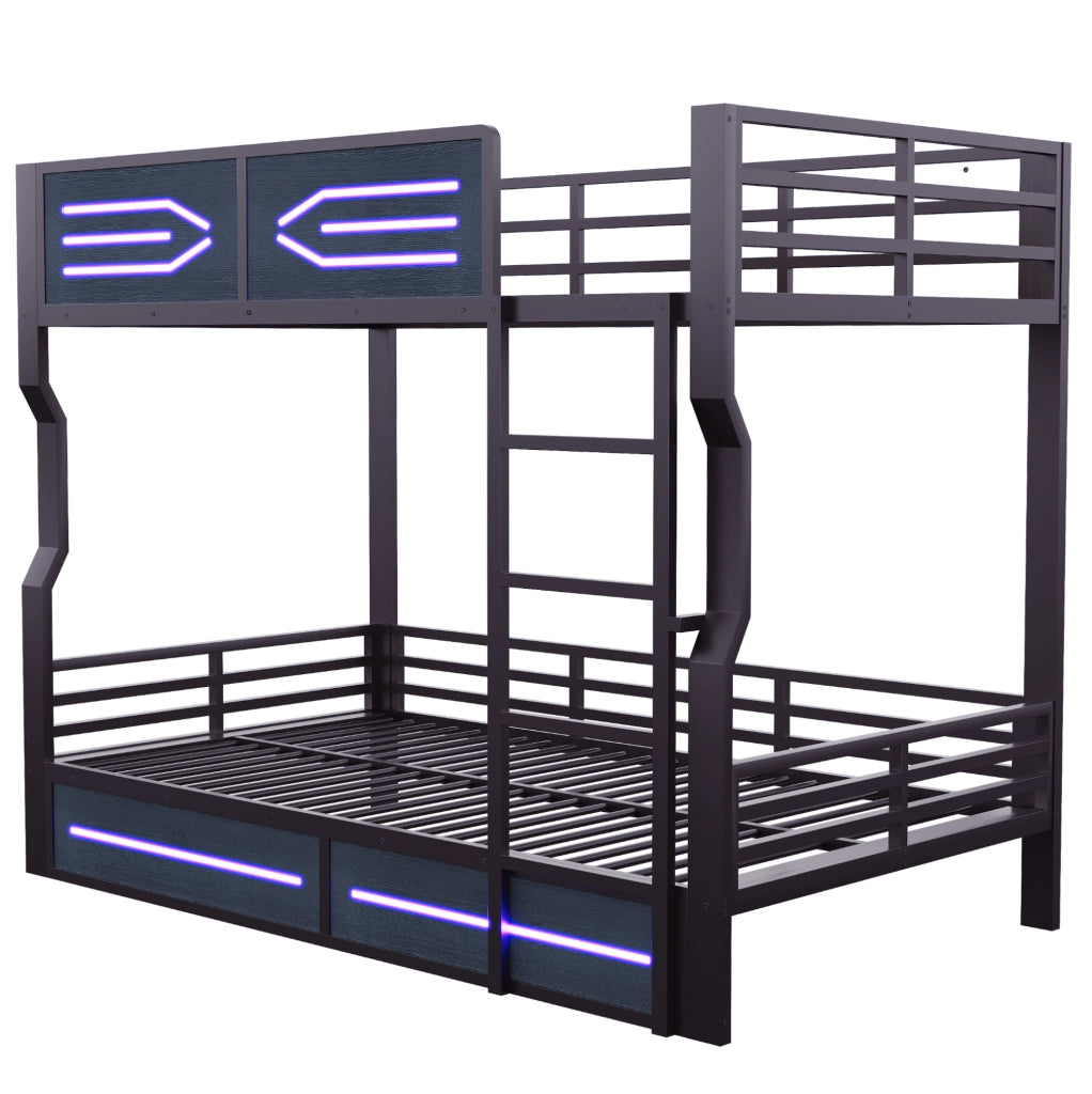 Letto a castello multifunzione 140 x 200 cm con LED nero