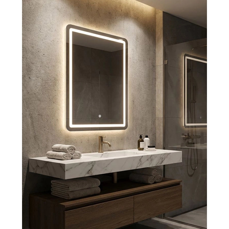 Specchio Da Muro Led Simple Rettangolare cm 60x3,5x80 (luce Con 3 Temperature Di Colore)