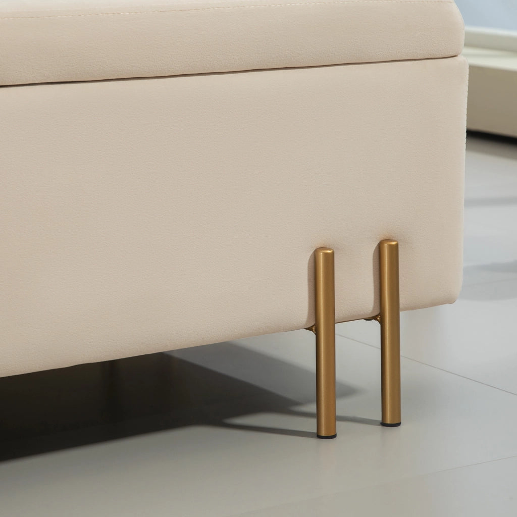 Panca contenitore con seduta imbottita e struttura in legno e metallo per ingresso soggiorno camera da letto beige 100 × 40 × 42 cm