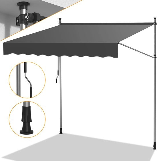 Ombrelloni senza foratura per terrazza e balcone – Ombrellone per balcone regolabile a mano 300cm grigio