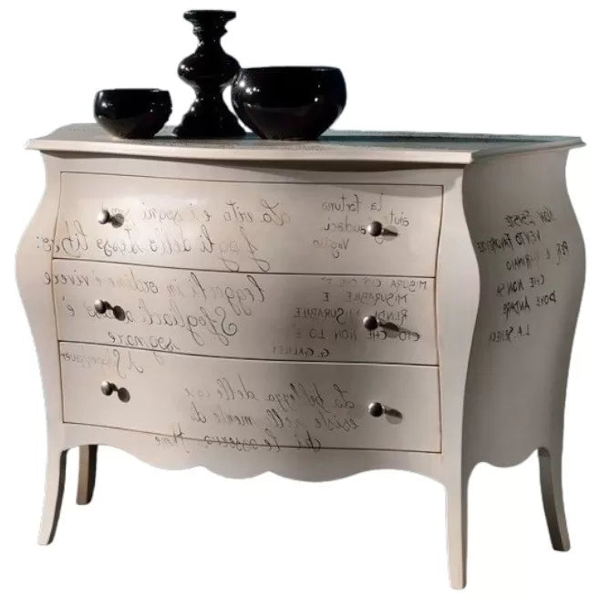ComÒ bombato avorio patinato shabby scritte 118x50x85 - Mobili 2G