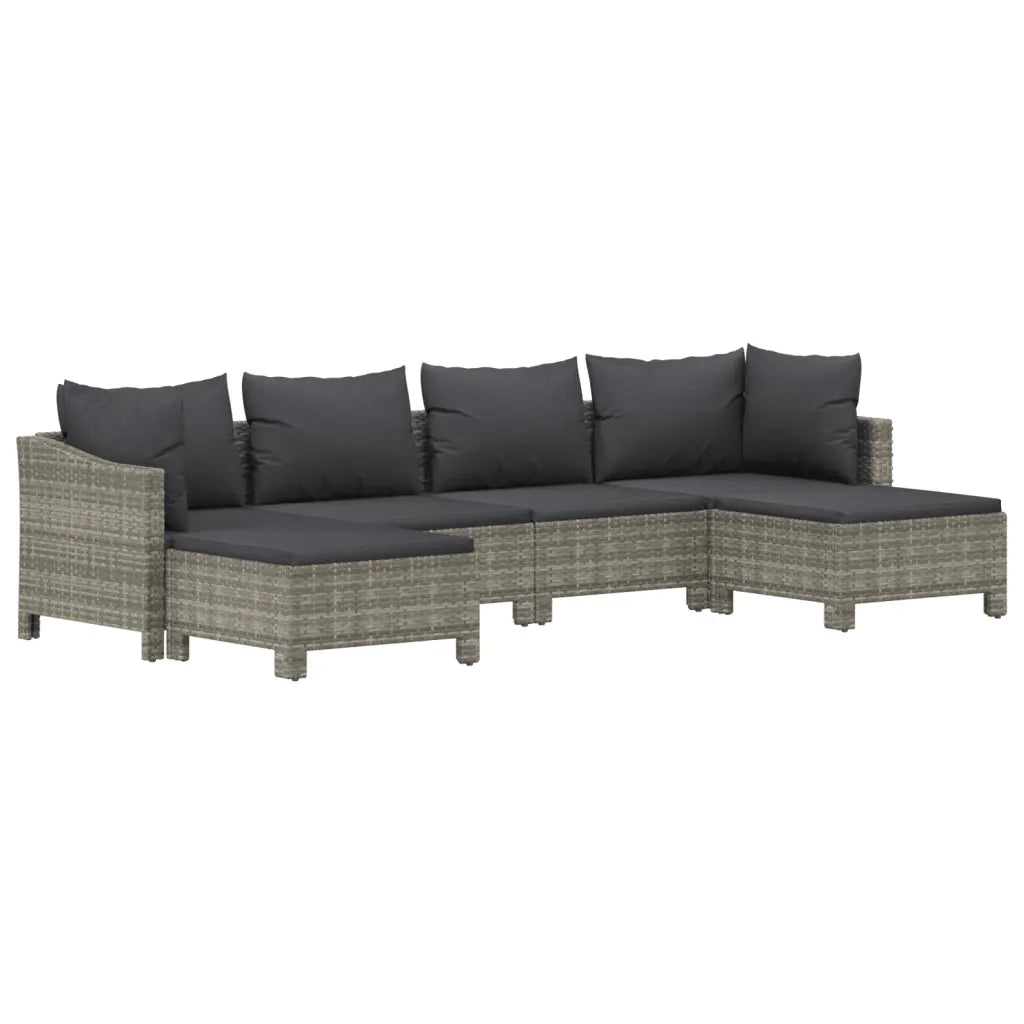 Set Divani da Giardino 6 pz con Cuscini in Polyrattan Grigiocod mxl 124580