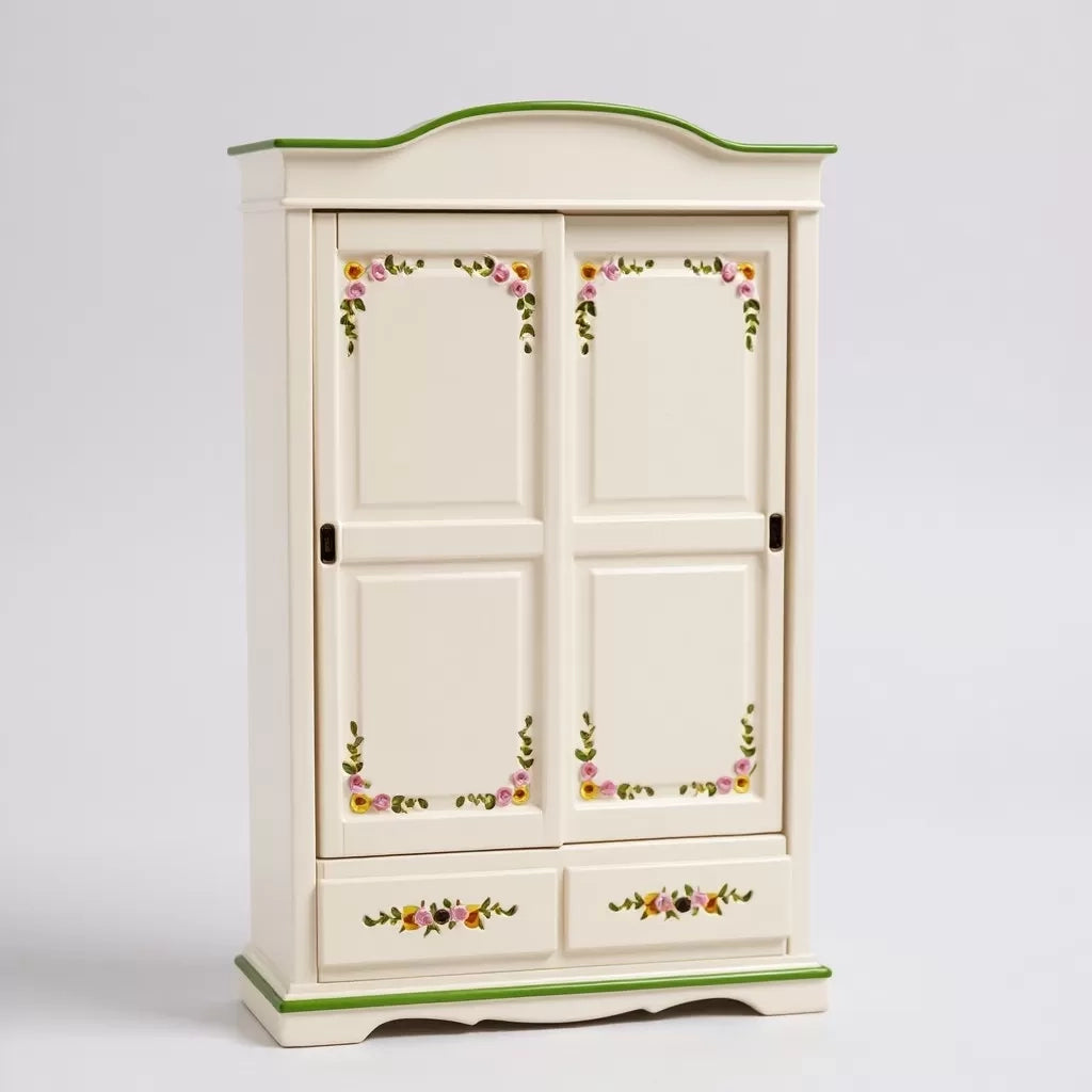 Armadio 2 ante scorrevoli legno shabby bianco decorato filo verde 122x59x200 - Mobili 2G