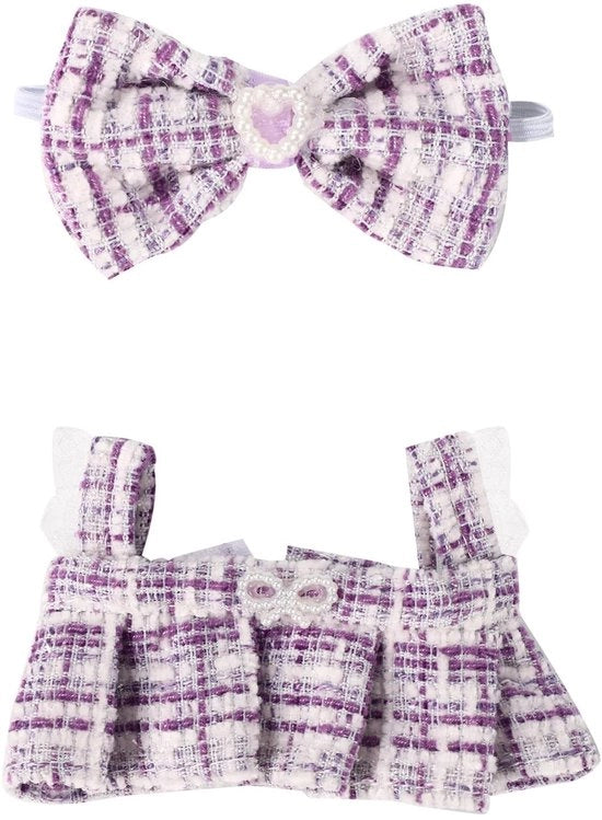 Set di abiti per bambole da 2 pezzi - Abito da sera elegante 17 cm - Cappello da compleanno - Outfit elegante - Materiale poliestere - Confezione con 1 abito e 1 boa - Abbigliamento per bambole