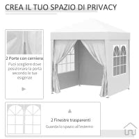 Gazebo Pieghevole Pop Up 2x2 m con 4 Pareti Rimovibili in Poliestere e Acciaio, Bianco