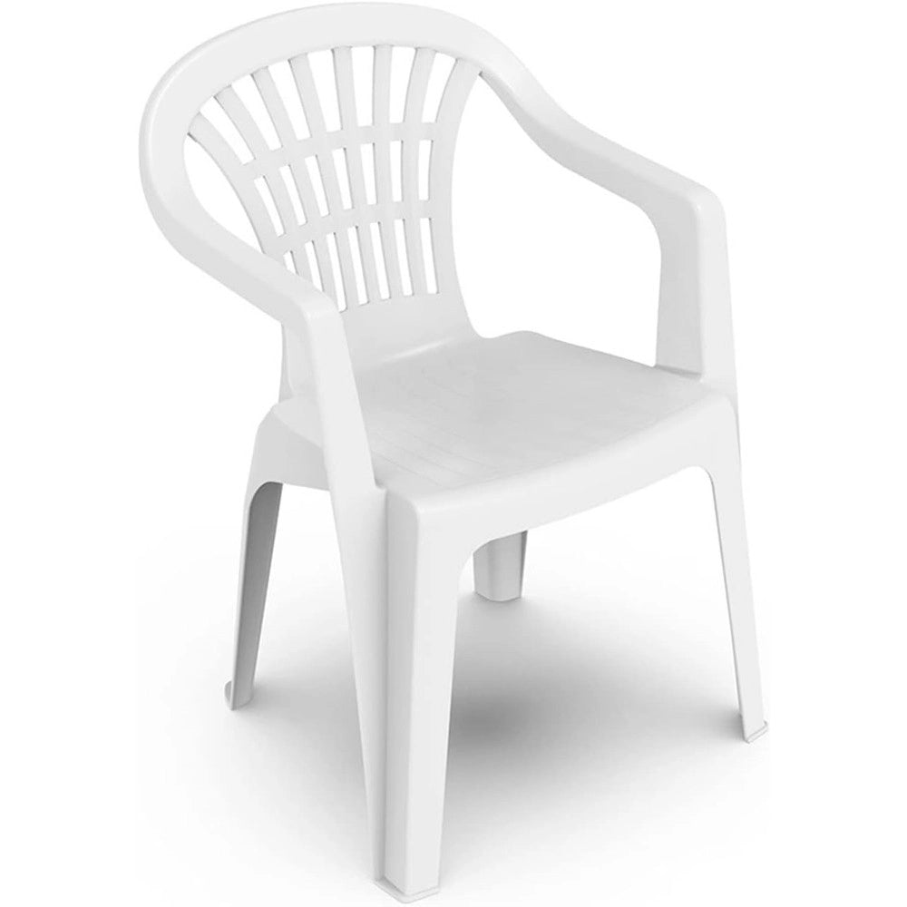 Trade Shop - Set 6pz Sedia Poltrona Giardino Esterno Monoblocco Impilabile In Plastica Bianca 006508 -