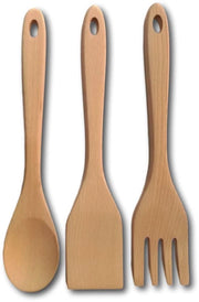 Spata per cucinare in legno, cucchiaio in legno, forchetta in legno, aiuto di cucina in legno di betulla artigianale biologico, rivestimento naturale antiscorrosivo in legno duro, set di spatola e cucchiaio in legno, set di cottura in legno premium
