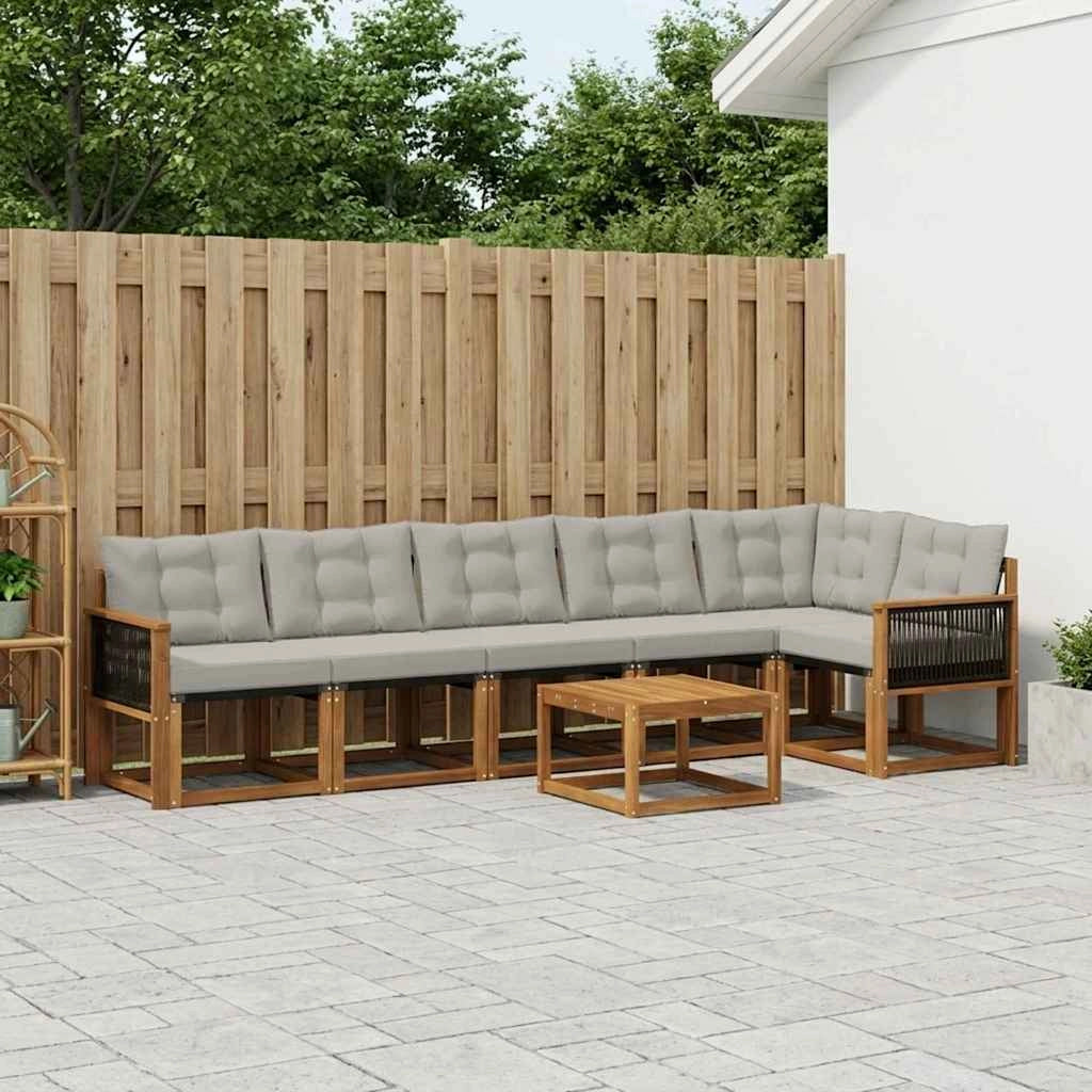 Set di divani da esterno 7 pz Naturale e Grigio Chiaro 3381999