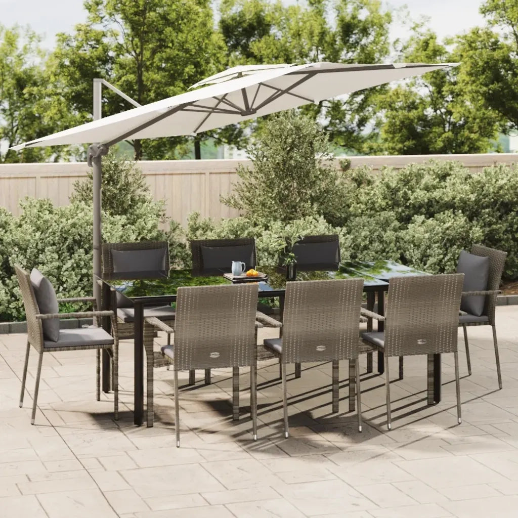 Set da Pranzo Giardino 9pz con Cuscini Nero e Grigio Polyrattancod mxl 100436