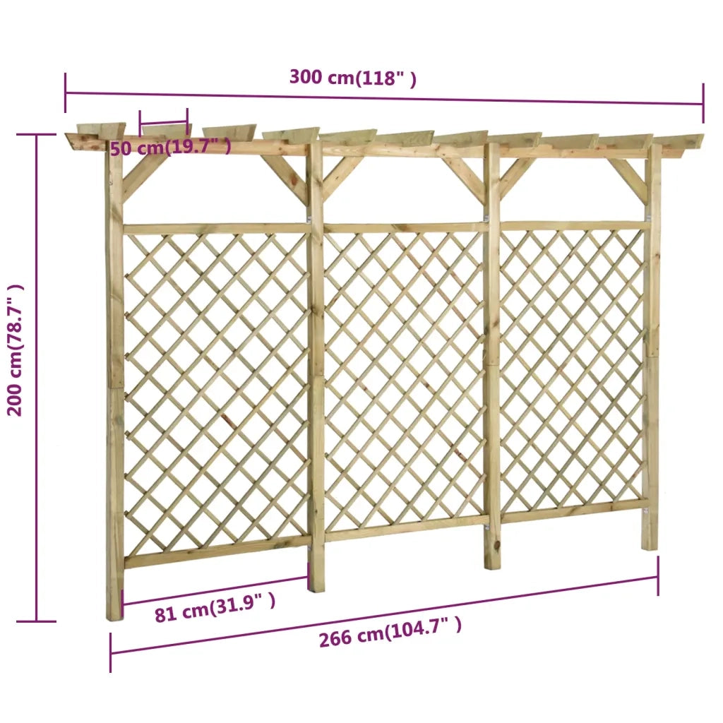 Recinzione a Traliccio con Pergolato 300x50x200cm Legno di Pino 318417